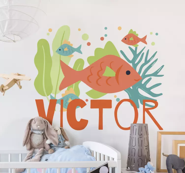 Kid's sticker colorful fish scene - TenStickers
