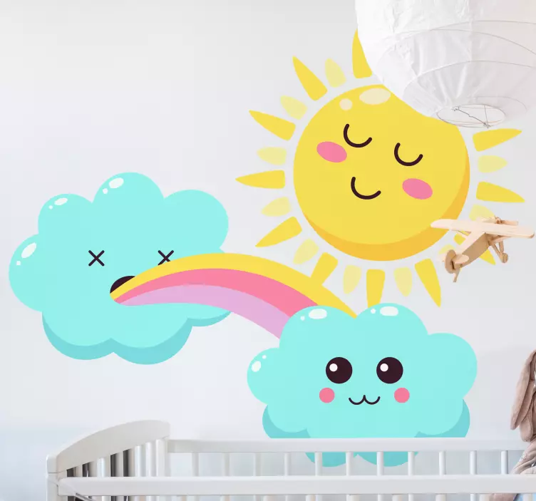 Kid's sticker happy sun clouds - TenStickers