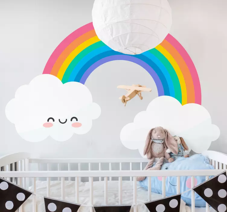 Kid's sticker joyful rainbow clouds - TenStickers