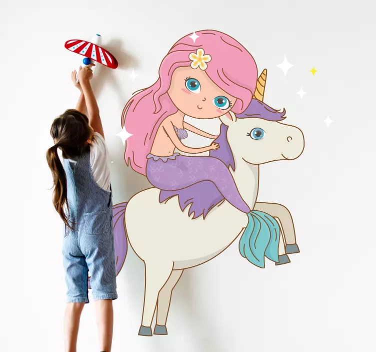 Kid's sticker mermaid unicorn dreamland - TenStickers
