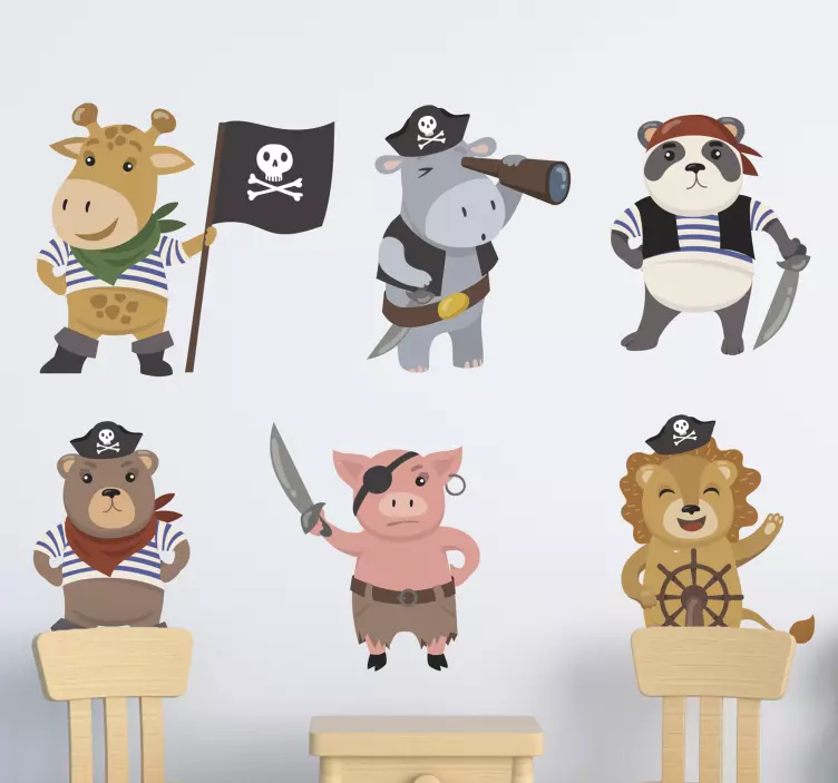 Kid's sticker pirate animal characters - TenStickers