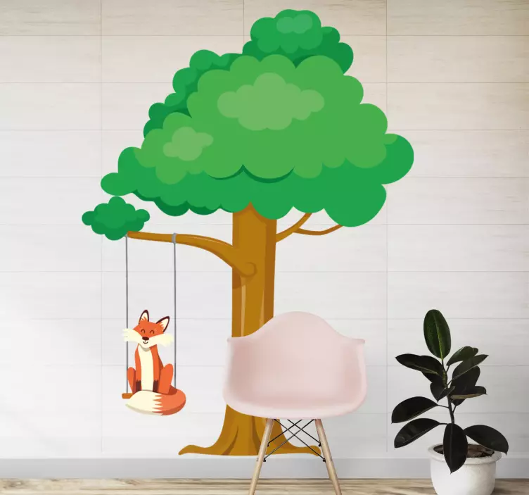 Kid's sticker playful fox tree - TenStickers