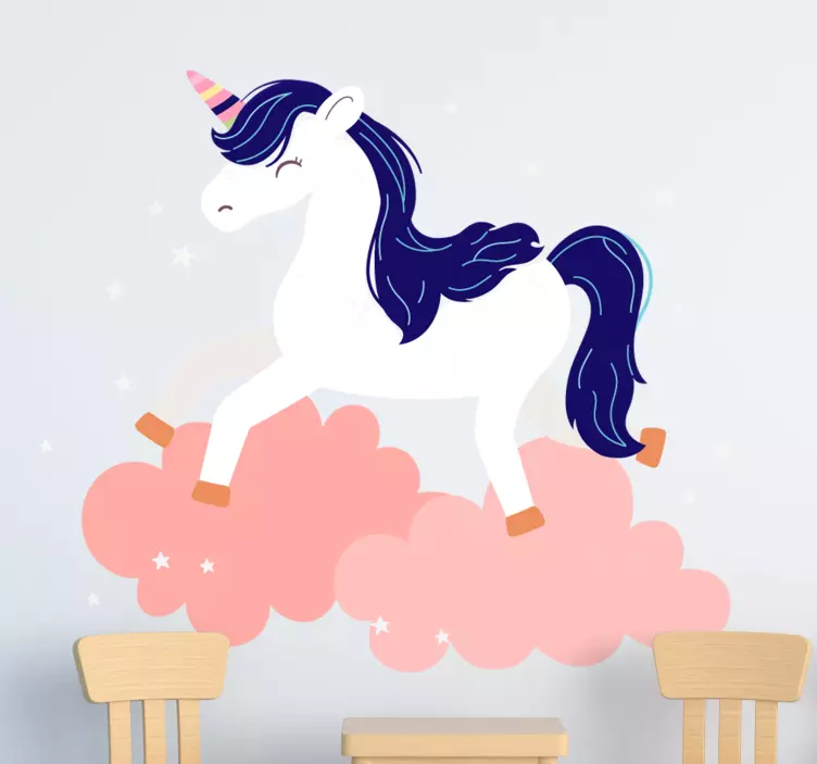 Kid's sticker whimsical unicorn clouds - TenStickers