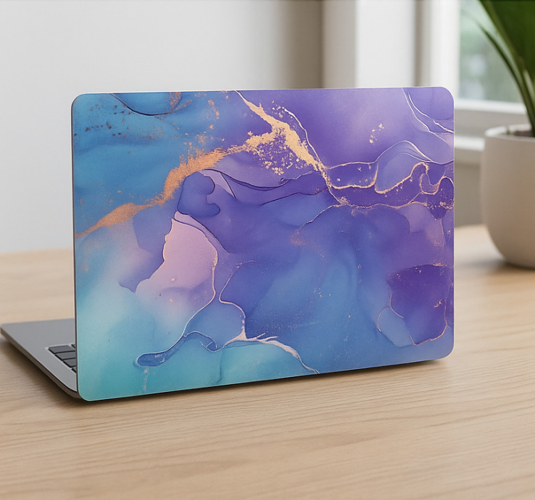 Laptop sticker purple aqua marble design - TenStickers