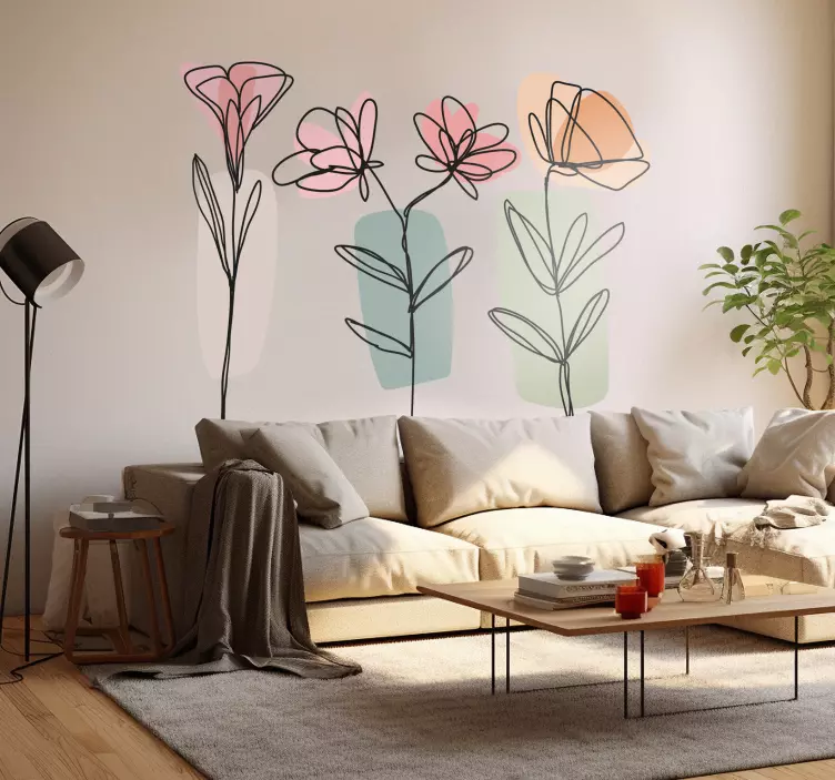 Line art flower room sticker - TenStickers