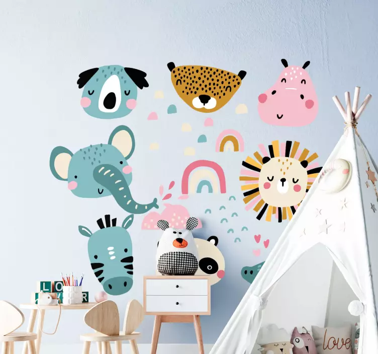 little animals nordic style cartoon sticker - TenStickers