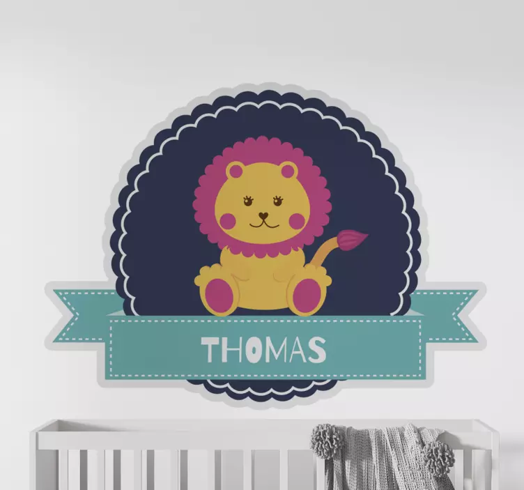 little lion with name children bedroom sticker - TenStickers