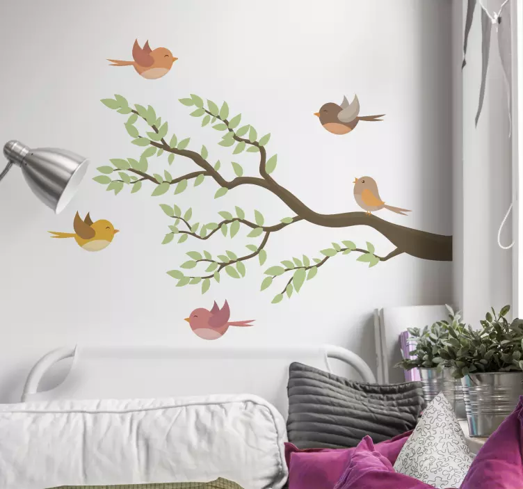 Location sticker whimsical birds branch - TenStickers