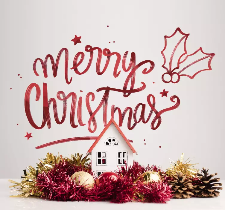 Red pattern Merry Christmas sticker - TenStickers