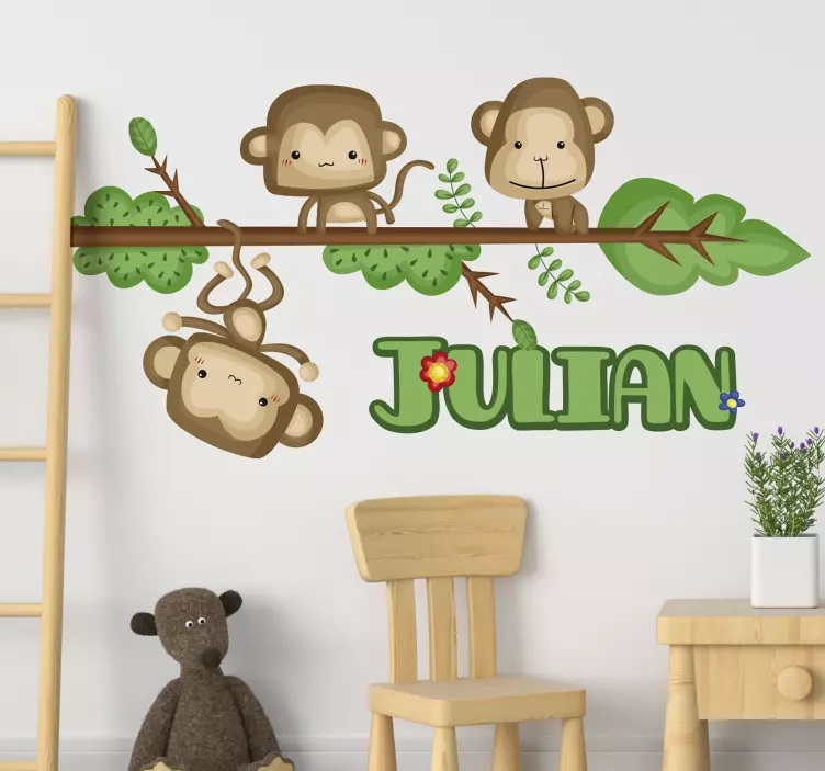 Monkeys with Name Animal Wall Sticker - TenStickers