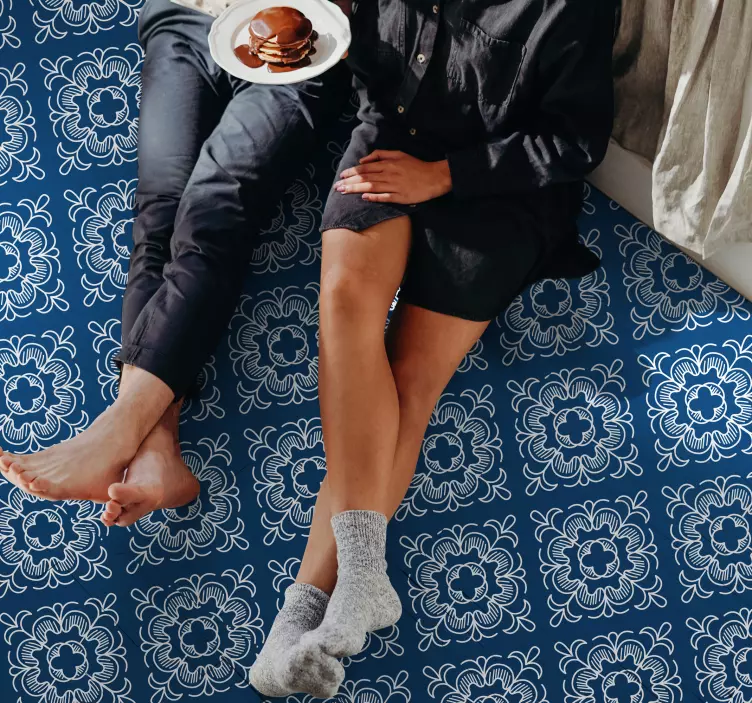 Mosaic white pattern blue floor carpet - TenStickers