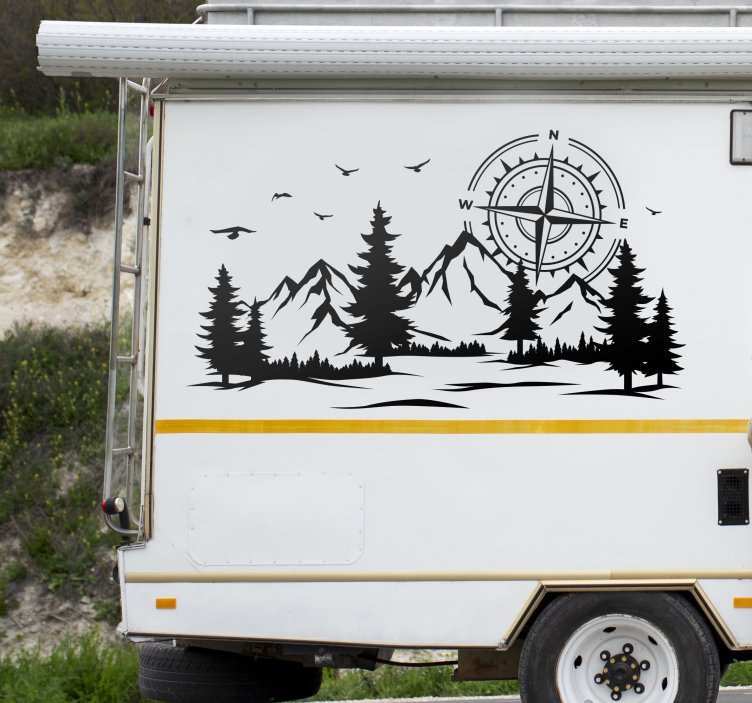 mountainous landscape and compass caravan decals - TenStickers