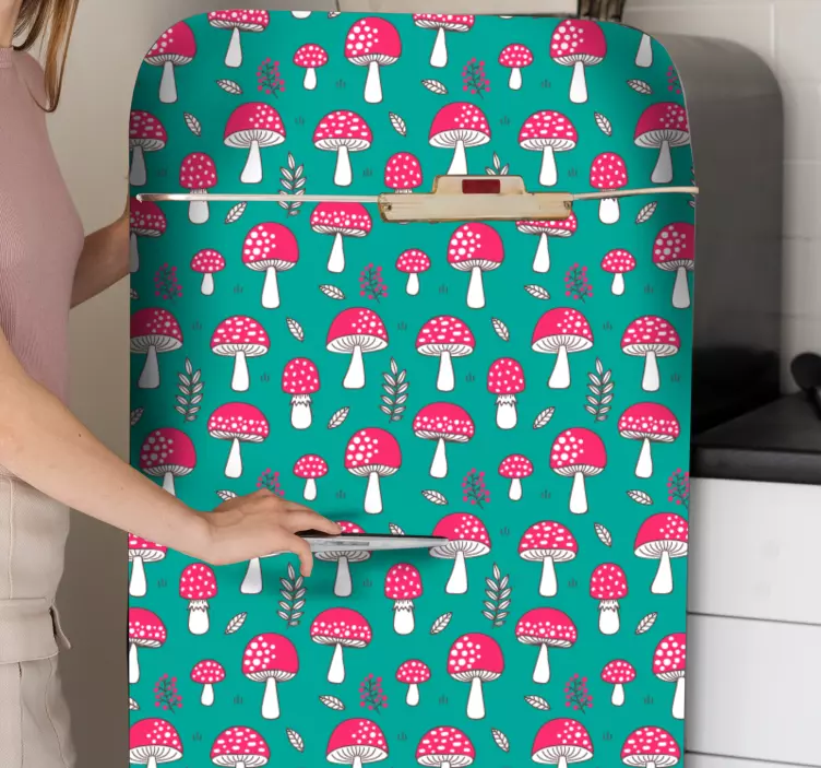 Mushroom Patterned Cover fridge sticker - TenStickers
