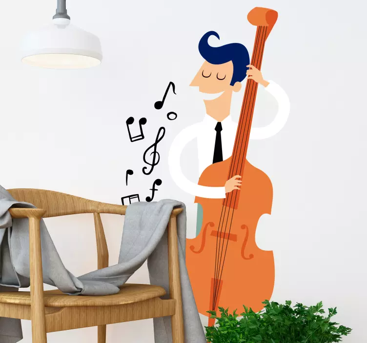 Musician with Double Bass Sticker - TenStickers