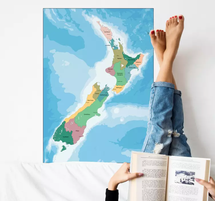 New Zealand fisic map Wall Mural decal - TenStickers