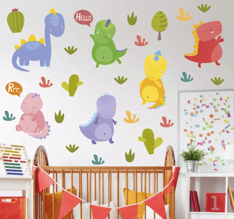 Nordic dinosaur cartoon nursery set sticker - TenStickers