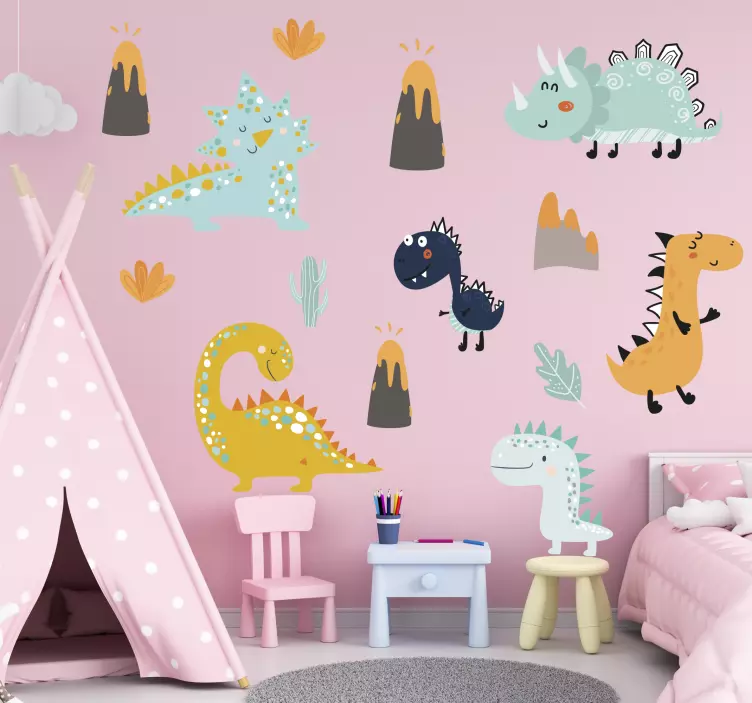 Nordic dinosaur volcano dinosaur wall sticker - TenStickers