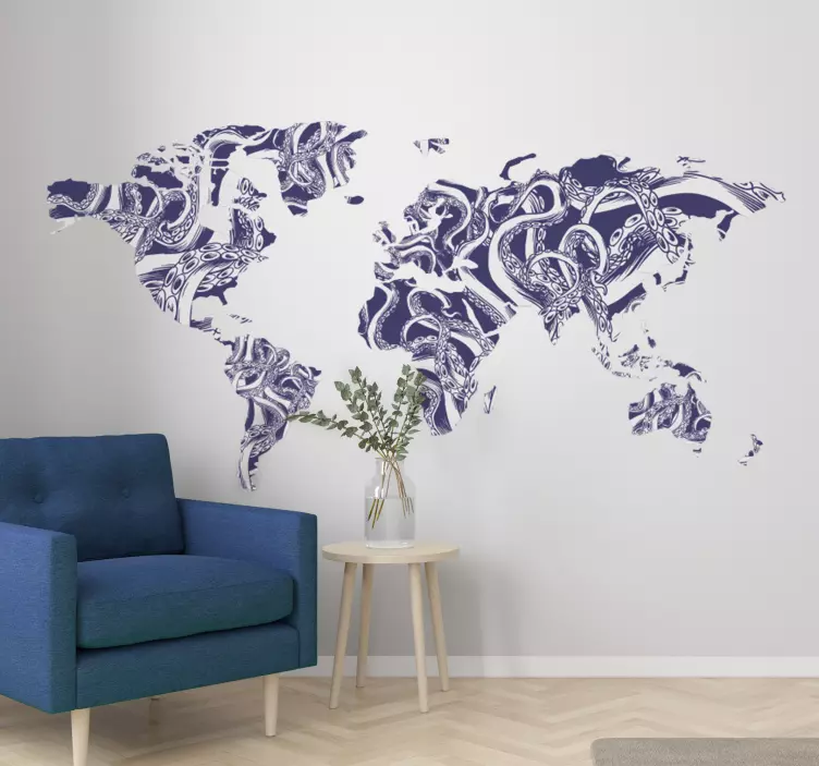Octopus texture world map  world map sticker - TenStickers