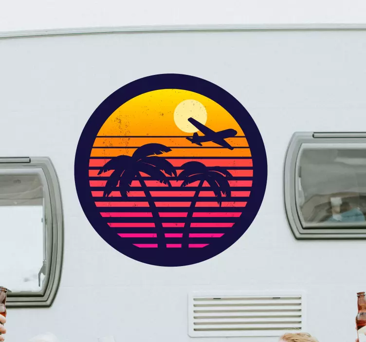 Orange retro palms campervan sticker - TenStickers