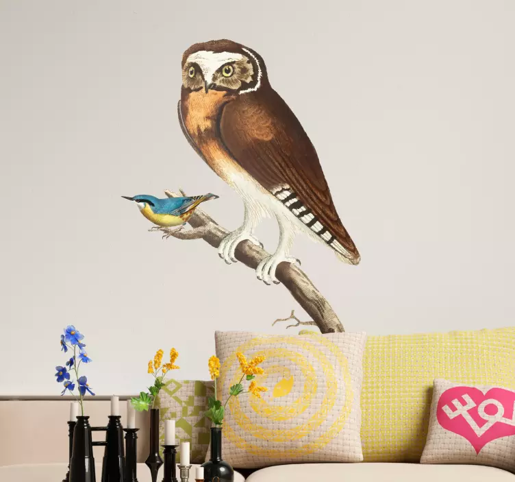 Owl and Bluebird Pair bird sticker - TenStickers