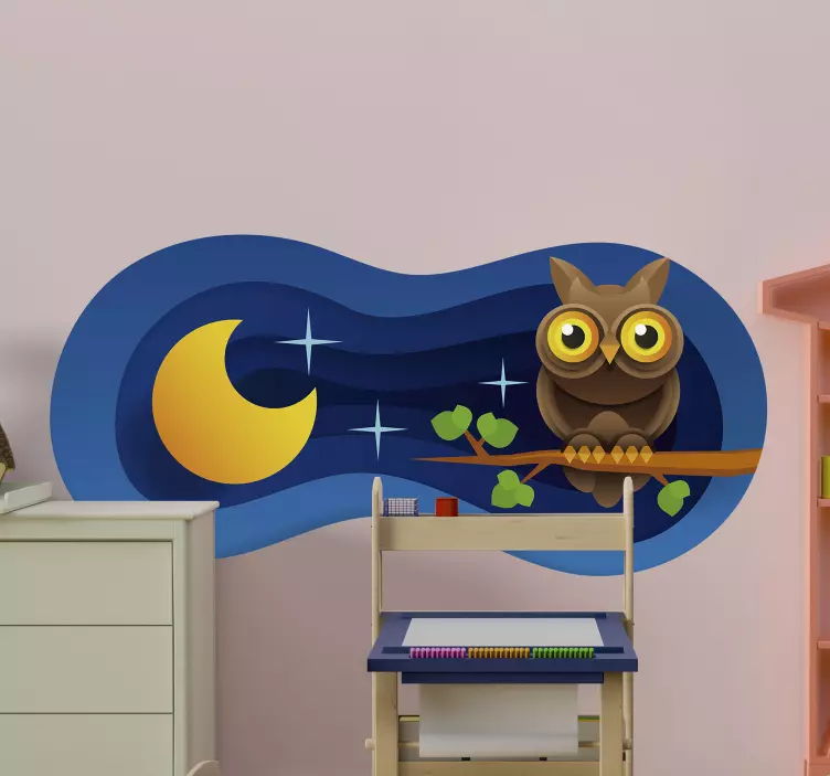 Owl Under Moon kid's sticker - TenStickers