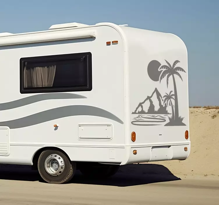 Palm tree and montains caravan decal - TenStickers