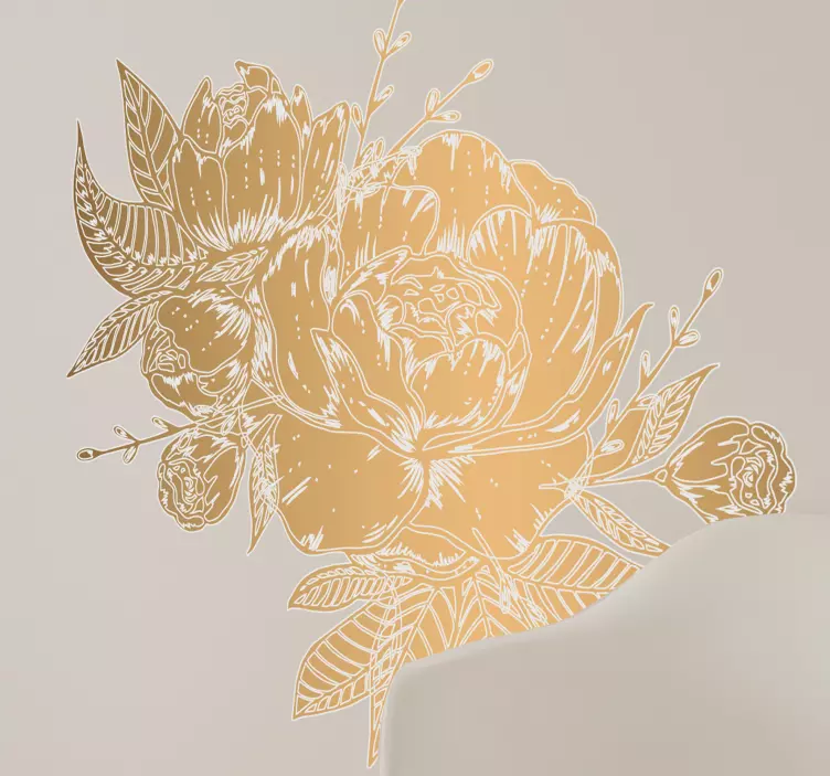 Peony gold flower wall sticker - TenStickers