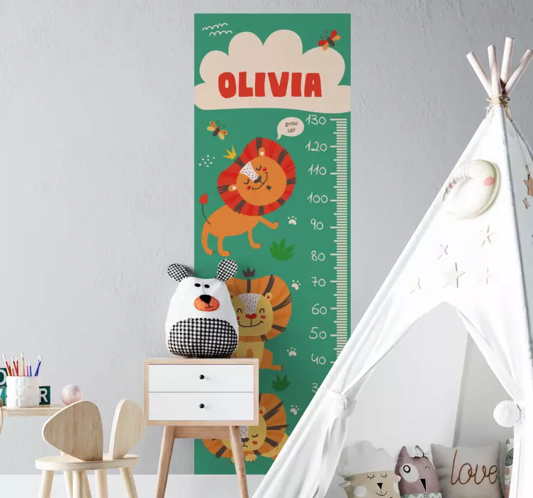 Personalised Lion height chart wall sticker - TenStickers