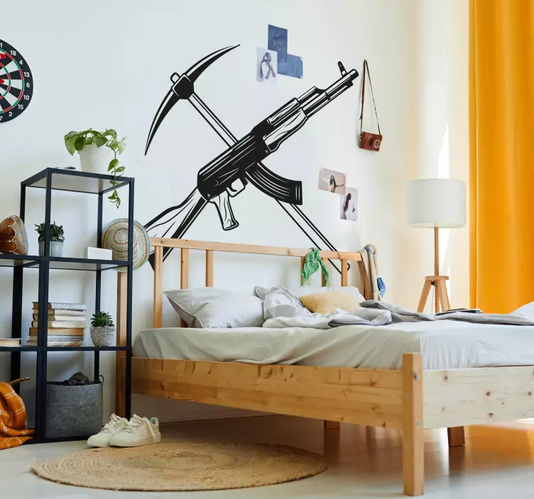 Pickaxe and submachine gun video game sticker - TenStickers