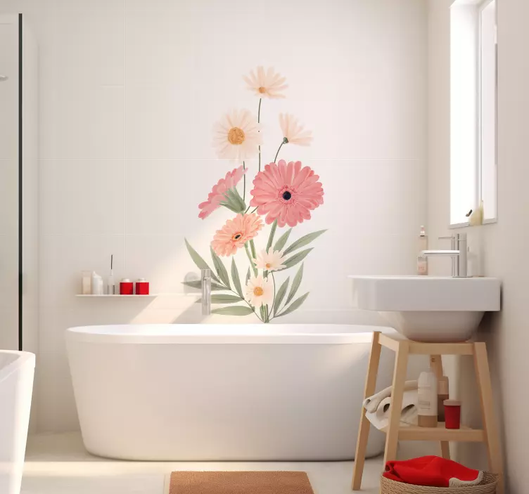 Pink Daisies Bathroom Wall Sticker - TenStickers