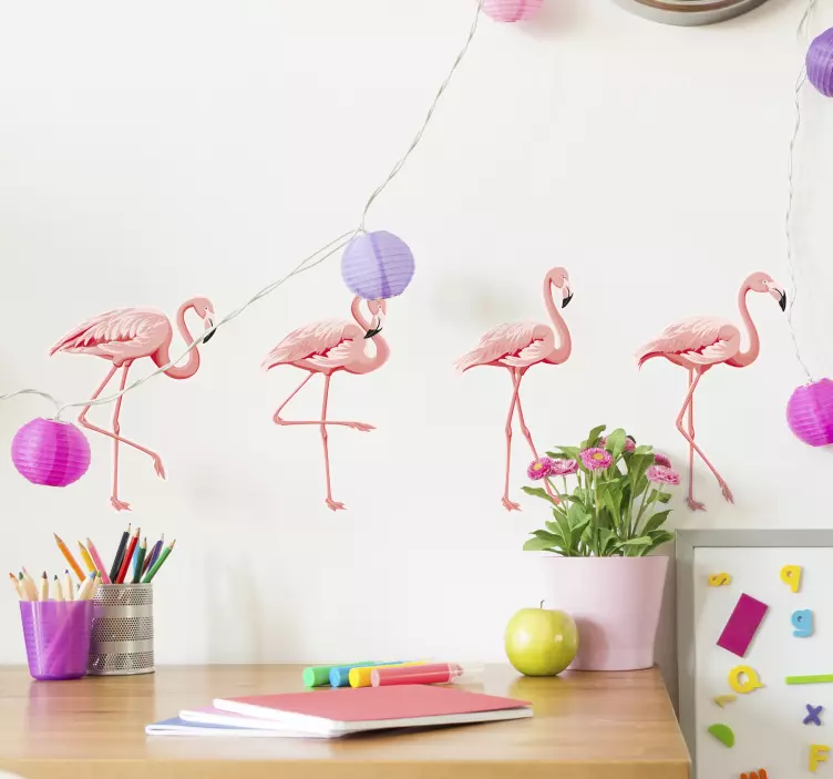 Pink flamingo bird set window sticker - TenStickers
