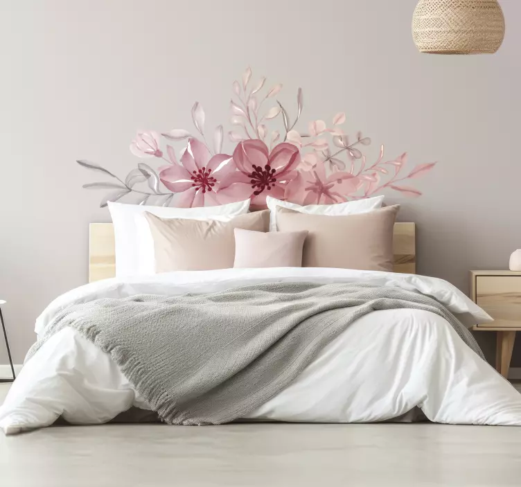 Pink flowers wall sticker for bedroom - TenStickers