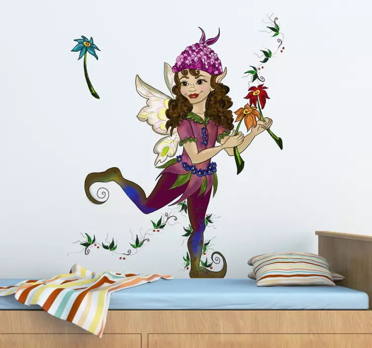 Pixie girl with flowers fairy wall sticker - TenStickers