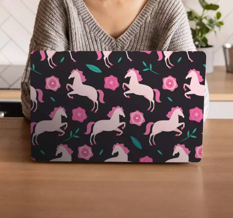 Pink jumping unicorns laptop skin - TenStickers