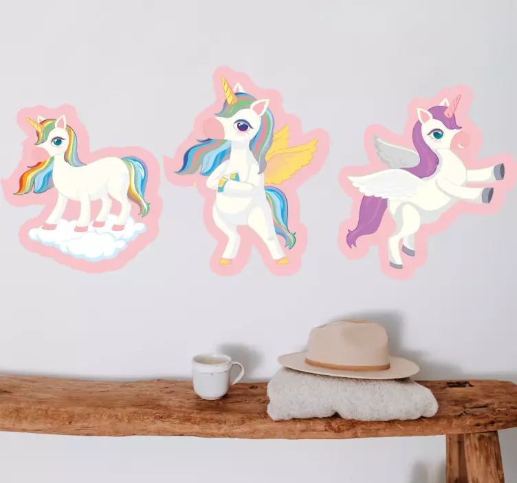 Playful Unicorn Trio kid's sticker - TenStickers