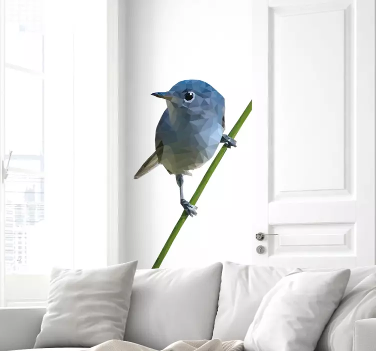 Polygonal Bird On Branch Sticker - TenStickers