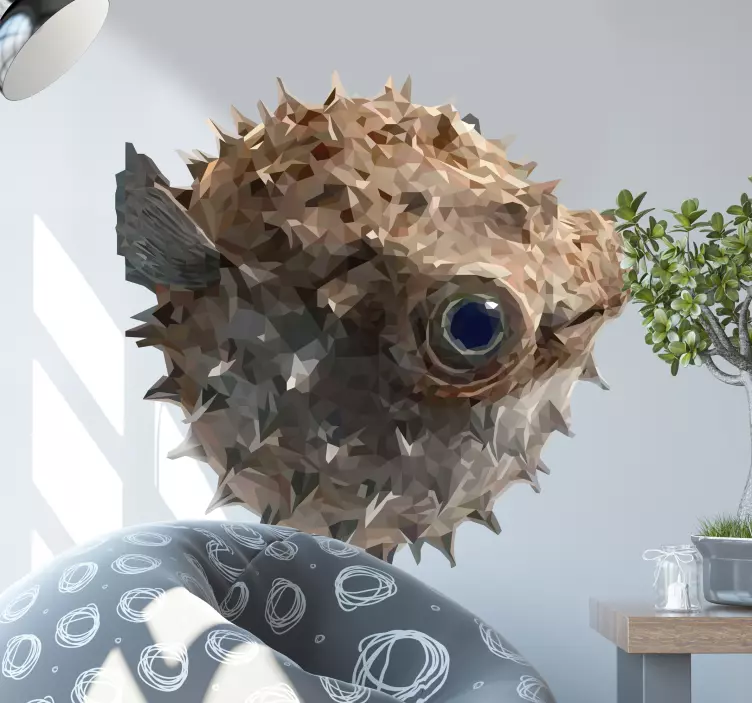 Polygonal drawing puffer fish fish wall sticker - TenStickers
