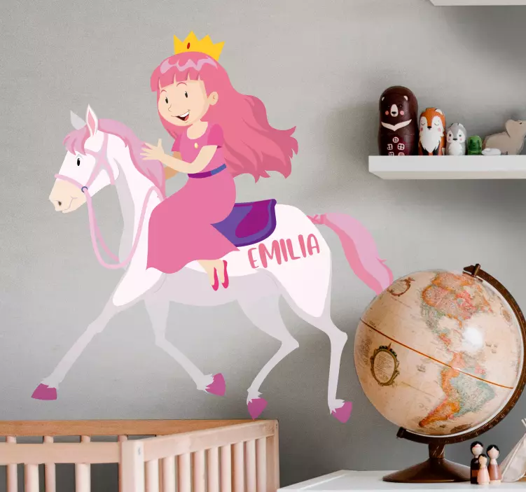 Princess riding unicorn with name kid's sticker - TenStickers