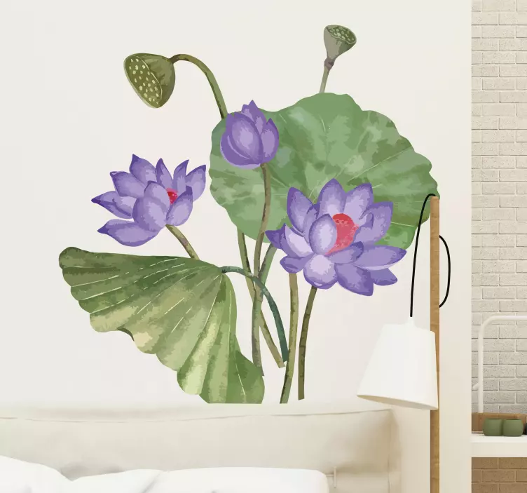 Purple lotus watercolour flower wall sticker - TenStickers