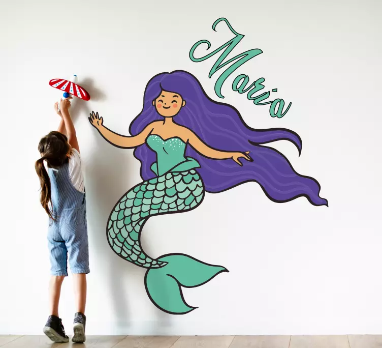 Purple mermaid illustration kids wall sticker - TenStickers