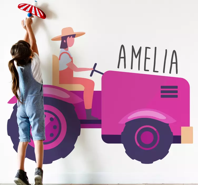 Purple tractor with name girls toy sticker - TenStickers