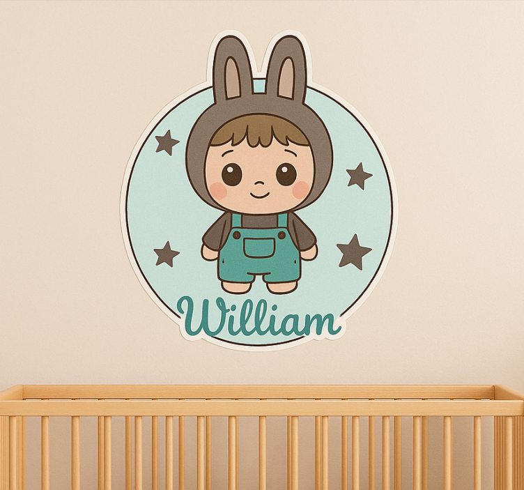Rabbit doll with name sticker illustration - TenStickers