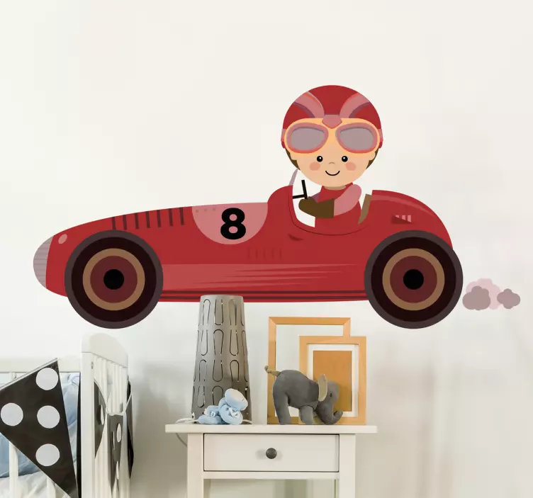Racecar Child Illustration Sticker - TenStickers