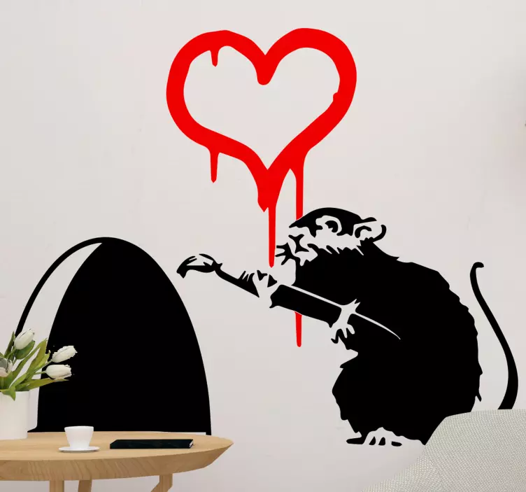 rat and a heart banksy wall art sticker - TenStickers