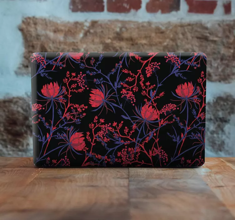 Red and purple flowers with black laptop skins - TenStickers