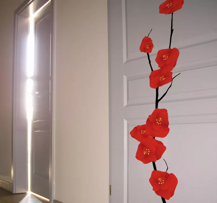 Red Flowers Branch Decal - TenStickers