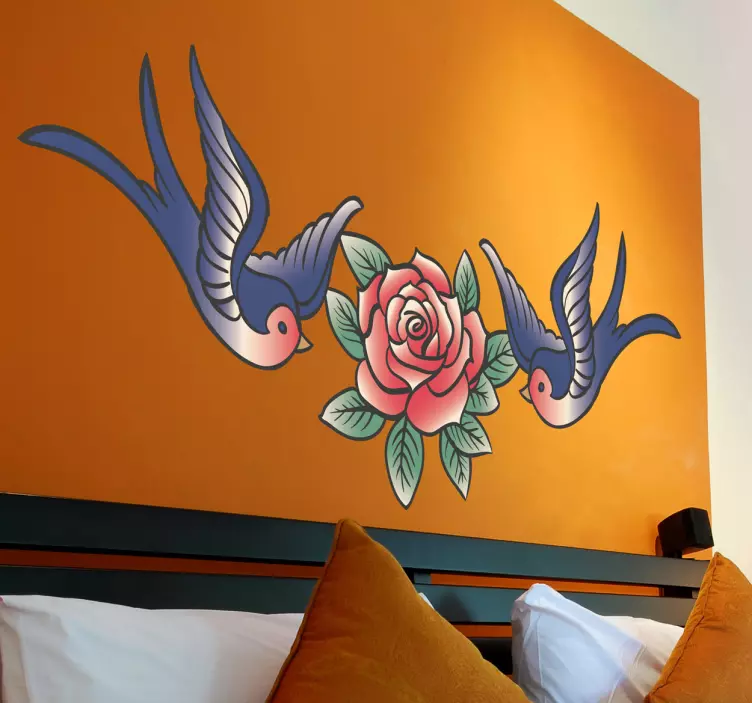 Rose and Swallows Wall Tattoo Sticker - TenStickers