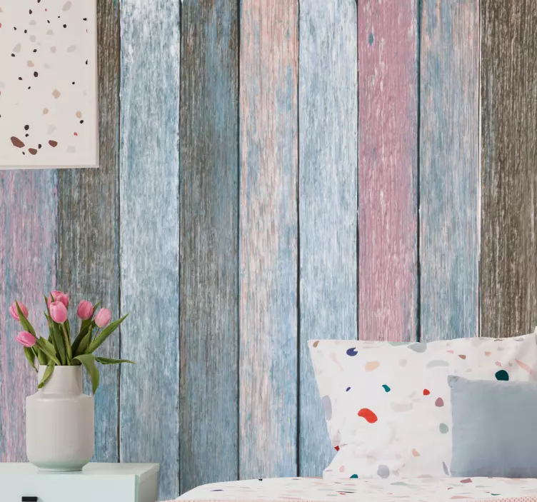 Rustic colourful wooden planks print sticker - TenStickers