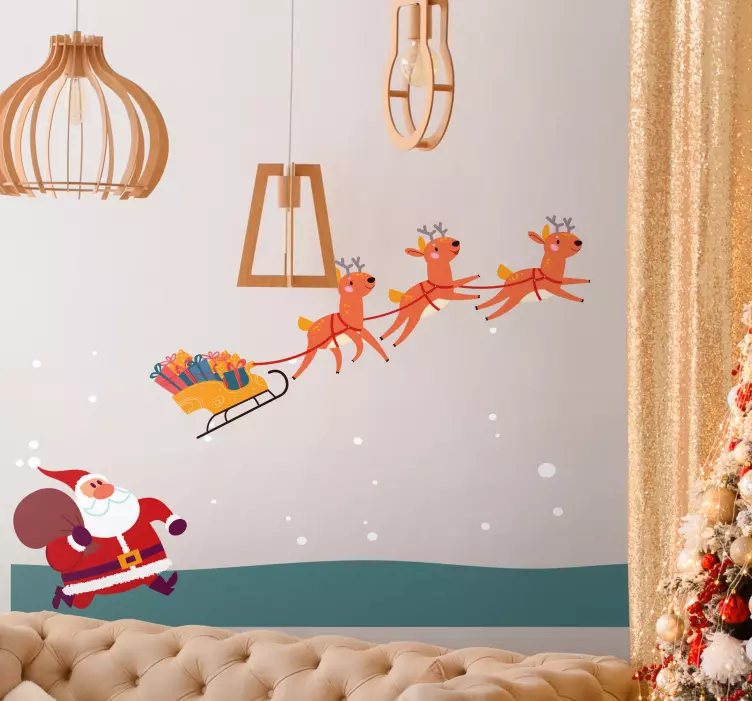 Santa Sleigh Scene christmas sticker - TenStickers