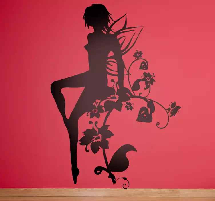 Silhouette flower with  fairy wall sticker - TenStickers